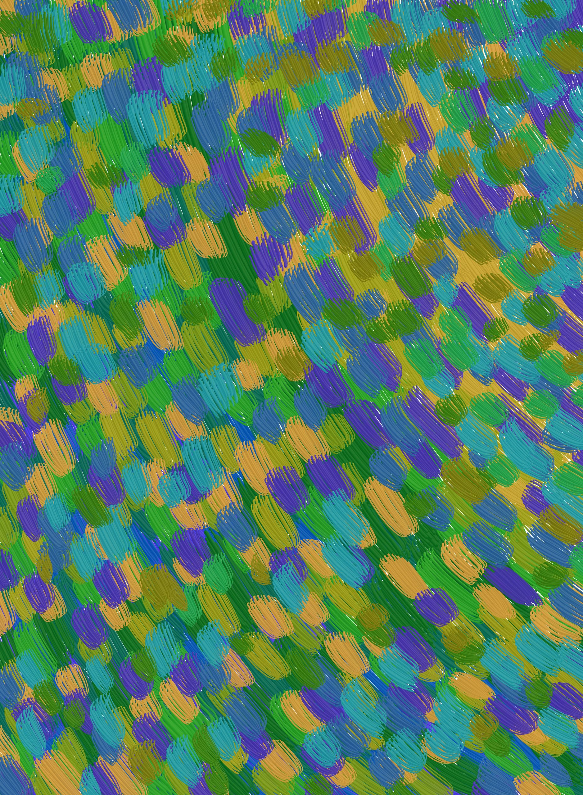 Colorful abstract pattern with bold brush strokes in blue, green, and yellow hues, perfect for backgrounds or design projects.